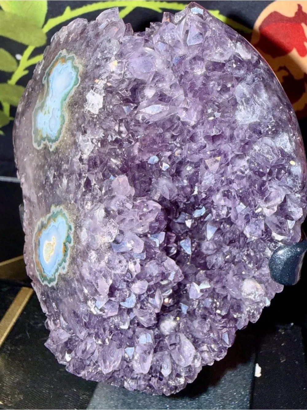 Large Sparkly Uruguayan Amethyst Stalactite Druzy Geode Freeform on Metal Stand